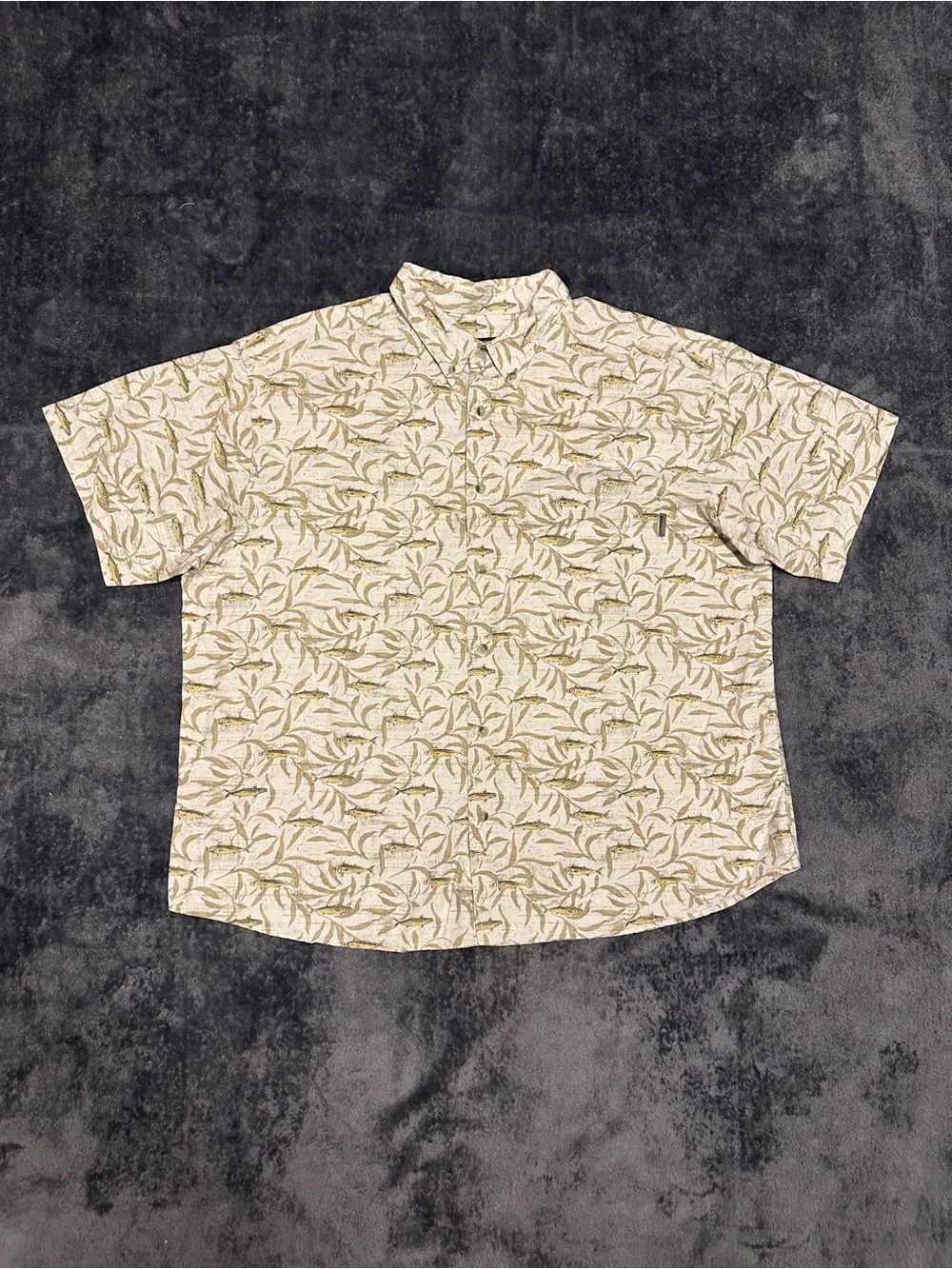 Woolrich Cream Button-Up Shirt with Olive Leaf & Fish Print